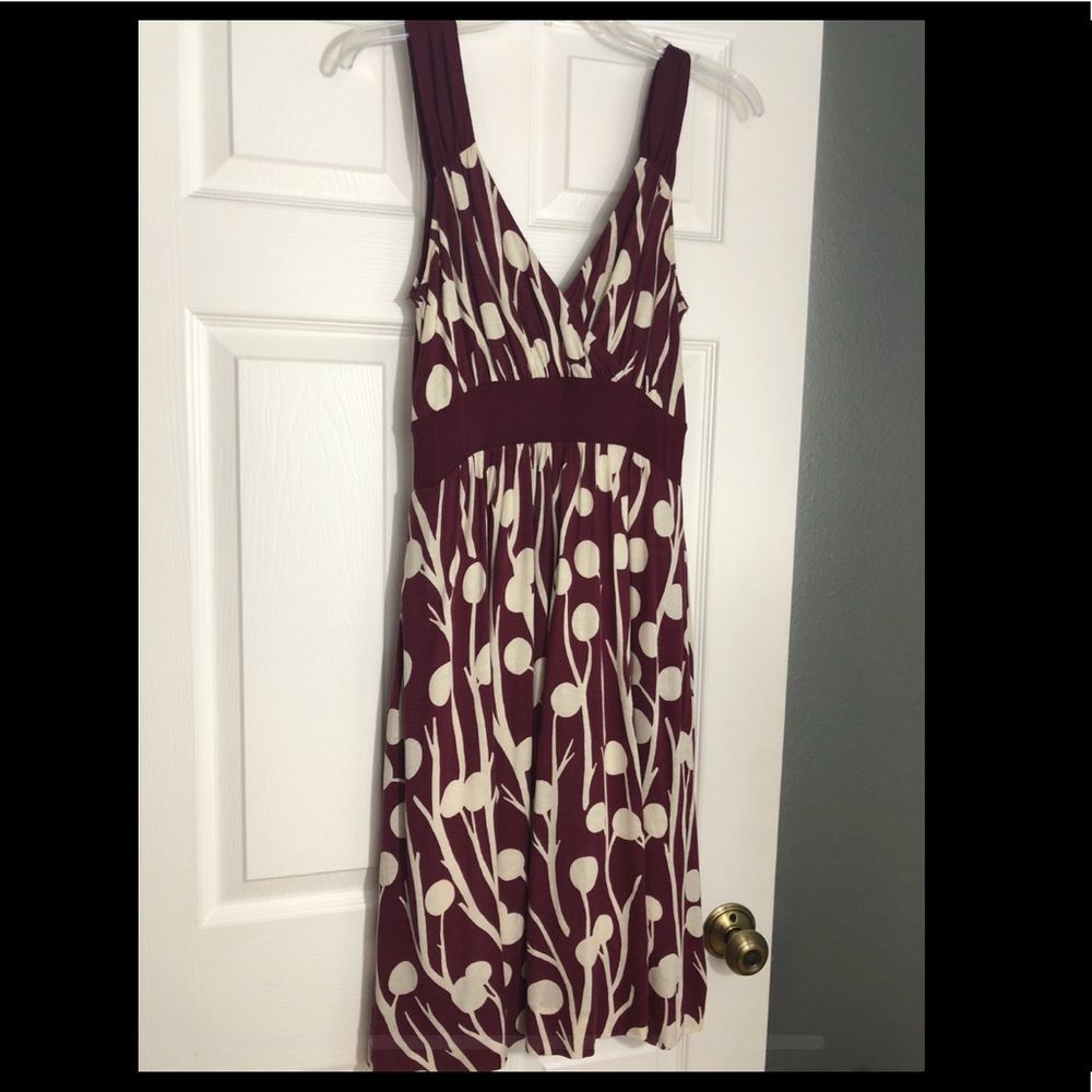 Anthropologie Maroon & cream printed dress 100% silk lined